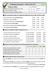 Les compléments d'objet : COD, COI, COS au Cm2 - Evaluation: QCM - Quiz  - PDF à imprimer