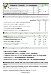 Les compléments (de phrase et de verbe) au Cm2 - Evaluation: QCM - Quiz  - PDF à imprimer