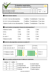 Décomposer les nombres de 0 à 99 au CE1 - Evaluation: QCM - Quiz - PDF à imprimer