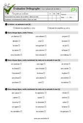 Les valeurs de la lettre c au CE1 - Evaluation: QCM - Quiz - PDF à imprimer
