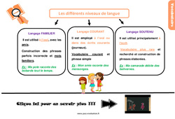 Evaluation avec la correction au Cm2 - Les différents niveaux de langue - Bilan  - PDF à imprimer