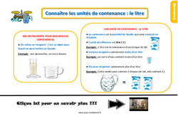 Evaluation et bilan pour le Ce1 sur connaître les unités de contenance : le litre - PDF à imprimer