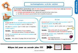 Bilan  sur les homophones : a /à /as - on/ont au Cm1 - Evaluation avec la correction - PDF à imprimer