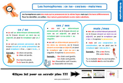 Bilan  sur les homophones : ce /se - ces/ses - mais/mes au Cm1 - Evaluation avec la correction - PDF à imprimer