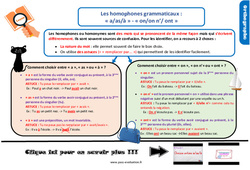 Bilan  sur les homophones grammaticaux : « a/as/à » - « on/on n’/ ont » au CM2 - Evaluation avec la correction - PDF à imprimer