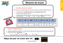 Evaluation et bilan  pour le CM1 sur les mesures de masses - PDF à imprimer