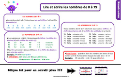 Lire et écrire les nombres de 0 à 79 au Ce1 - Evaluation et bilan avec le corrigé - PDF à imprimer