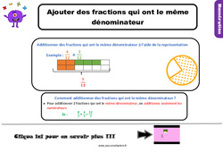 Evaluation et Bilan pour le CM1 sur ajouter des fractions qui ont le même dénominateur - PDF à imprimer