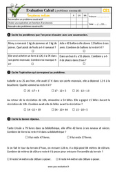 Problèmes soustractifs au CE1 - Evaluation: QCM - Quiz - PDF à imprimer