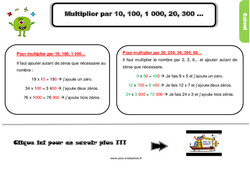 Evaluation et bilan au Cm1 sur Multiplier par 10, 100, 1 000, 20, 300 ... avec les corrections - PDF à imprimer