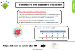 Bilan  pour le CM2 - Soustraction des nombres décimaux - Evaluation avec la correction - PDF à imprimer