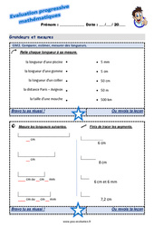 Comparer, estimer, mesurer des longueurs au Ce1 - Evaluation progressive  - PDF à imprimer