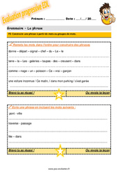 Construire une phrase à partir de mots ou groupes de mots - Cm1 - Evaluation progressive - PDF à imprimer