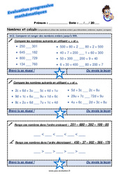 Comparer et ranger des nombres entiers jusqu’à 999 - Evaluation progressive  au CE2 - PDF à imprimer