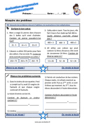 Résoudre des problèmes relevant d’additions, de soustractions et de multiplications - Evaluation progressive  au CE2 - PDF à imprimer