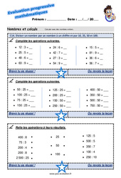 Diviser un nombre par un nombre à un chiffre et par 10, 25, 50 et 100 au Ce2 - Evaluation progressive  - PDF à imprimer