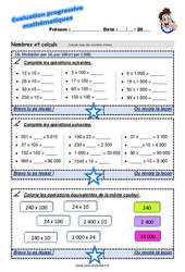 Multiplier par 10, par 100 et par 1 000 au Ce2 - Evaluation progressive  - PDF à imprimer