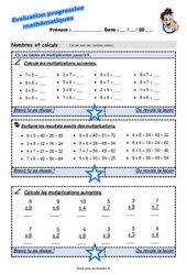 Les tables de multiplication jusqu’à 9 au Ce2 - Evaluation progressive  - PDF à imprimer