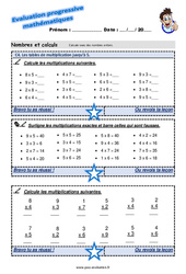 Les tables de multiplication jusqu’à 5 au Ce2 - Evaluation progressive à imprimer