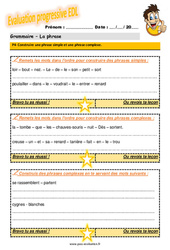 Construire une phrase simple et une phrase complexe au Cm1 - Evaluation progressive - PDF à imprimer