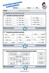 Multiplier par 10, par 100 et par 1 000 au CM1 - Evaluation progressive - PDF à imprimer