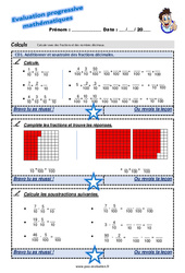 Additionner et soustraire des fractions décimales au Cm1 - Evaluation progressive - PDF à imprimer
