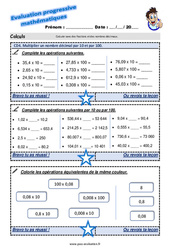 Multiplier un nombre décimal par 10 et par 100 au Cm1 - Evaluation progressive - PDF à imprimer