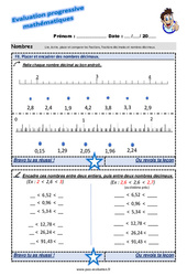 Placer et encadrer des nombres décimaux au Cm1 - Evaluation progressive - PDF à imprimer