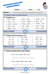 Comparer et ranger des nombres décimaux au Cm1 - Evaluation progressive - PDF à imprimer