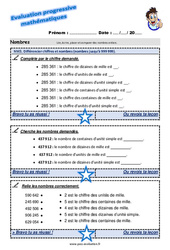 Différencier chiffres et nombres (nombres jusqu’à 999 999) au Cm1 - Evaluation progressive - PDF à imprimer