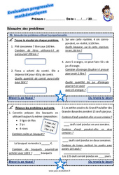 Résoudre des problèmes utilisant la proportionnalité au Cm1 - Evaluation progressive - PDF à imprimer