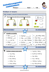 Comparer, convertir et mesurer des masses au Cm1 - Evaluation progressive - PDF à imprimer