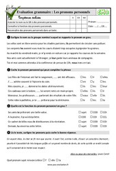 Les pronoms personnels au CM2 - Evaluation: QCM - Quiz  - Séquences didactiques CRPE 2024 - PDF à imprimer