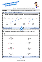 Placer et encadrer des fractions décimales au Cm2 - Evaluation progressive - PDF à imprimer