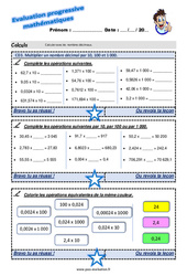 Multiplier un nombre décimal par 10, 100 et 1 000 au Cm2 - Evaluation progressive - PDF à imprimer