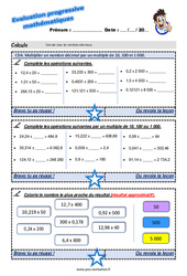 Multiplier un nombre décimal par un multiple de 10, 100 et 1 000 au Cm2 - Evaluation progressive - PDF à imprimer