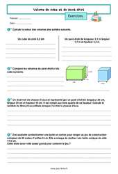 Volume du cube et du pavé droit – Exercices de géométrie pour la 6ème - PDF à imprimer