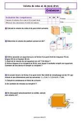 Volume du cube et du pavé droit – Evaluation de géométrie pour la 6ème - PDF à imprimer