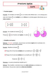Fractions égales - Cours de 6ème - PDF à imprimer