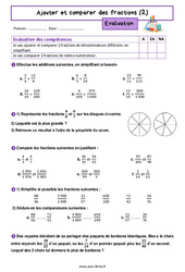 Ajouter et comparer des fractions (2) - Évaluation de 6ème - PDF à imprimer