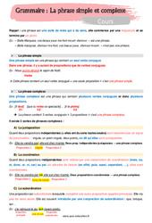 La phrase simple et complexe - 5ème - Cours - PDF à imprimer