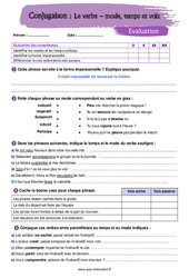 Le verbe – mode, temps et voix - 5ème - Evaluation avec la correction - PDF à imprimer