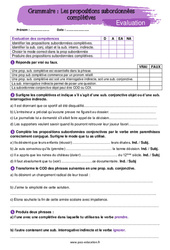 Les propositions subordonnées complétives - 5ème - Evaluation avec la correction - PDF à imprimer