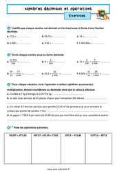 Nombres décimaux et opérations - 5ème - Exercices avec les corrigés - PDF à imprimer