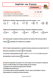 Simplifier une fraction - 5ème - Evaluation avec la correction - PDF à imprimer