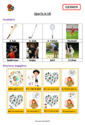 Sports in UK - Leçon d'anglais CP - CE1 - Séquence 14 - My English Pass - PDF gratuit à imprimer