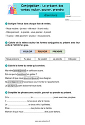Pouvoir, vouloir, prendre au présent – Exercices de conjugaison pour le ce1 - PDF à imprimer
