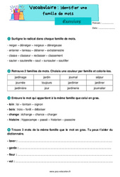 Identifier une famille de mots – Exercices de vocabulaire pour le ce1 - PDF à imprimer