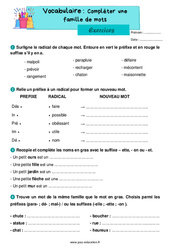 Compléter une famille de mots – Exercices de vocabulaire pour le ce1 - PDF à imprimer
