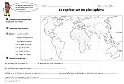 Se repérer sur un planisphère - Ce2 - Exercices - PDF à imprimer